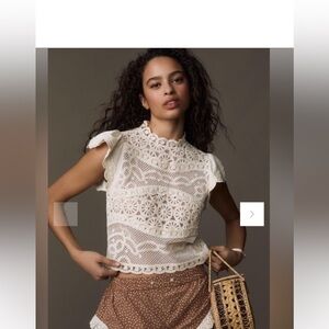 Ollari Dori Ruffle-Sleeve Crochet Top  S